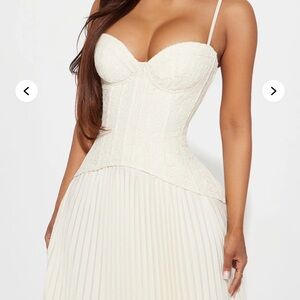 Fashion Nova Cream Daniella Lace Corset Pleated Maxi Dress